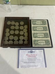 Lot 219- World Reserve Monetary Exchange Blank Angus Uncut Sheet Of $1 Bills W/ Certificate & 25 Liberty Coin