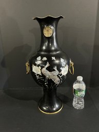 Lot 239- Vintage Black Vase With Mother Of Pearl In-lay