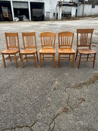 Lot 250- Five Miscellaneous Oak Chairs. Two Sets Of Two Match Snd One Does Not Match
