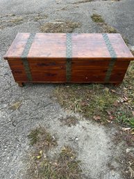 Lot 253- Antique Cedar Hope Chest With Metal Strapping
