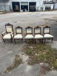Lot 257- Set Of Five Victorian Dinner Chairs. One Captain Chair. Captain Chair Has Damage To Arm Rest.