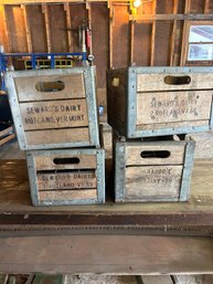 Lot 262- Four Wooden Milk Crates. Three Are Sewards Dairy And One Is Denardos Dairy