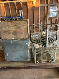 Lot 263- Wooden Palmers Dairy Crate Middlebury, VT, Metal Sewards Dairy Milk Box And Two Metal Milk Crates
