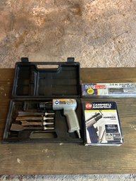Lot 269- Three Air Tools. New Square Drive Ratchet, And Two Air Hammers