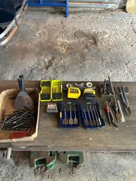 Lot 287- Tool Lot. Tape Measure, Drill Bits, Level And More