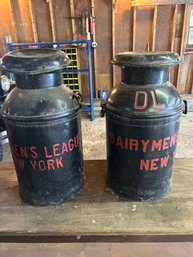 Lot 296- Pair Of Painted Dairymens League Milk Cans