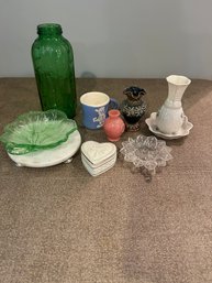 Lot 61- Collection Of Glass And Ceramic Items-vases And Bowls Including Large Green Juice Bottle