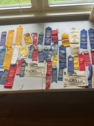 Lot 87- Large Lot Of 1920s And 1930s Prize Ribbons Including Rutland, VT Fair, Other Fairs And Two Pictures