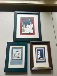 Lot 88- Three Framed Folk Art Snowmen