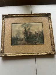 Lot 91- Colorful Print Of Sheep Here In Golden Frame 14x12