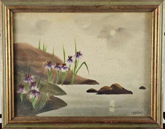 Signed Mariano Ortuzar Watercolor - Flowers Near Water