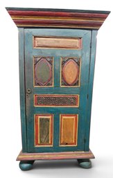Antique Carved Country Style Single Door Painted Cupboard