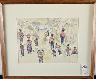 Illegible Signature Mixed Medium - Native Village Scene