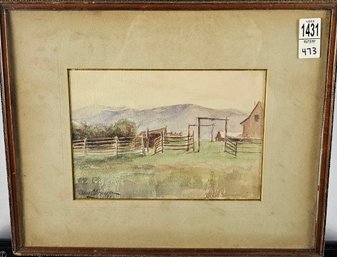 Illegible Signature 98' Watercolor - Country Farm