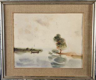Signed Mariano Ortuzar Watercolor - Water Scene