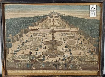 Antique Colored Engraving - Copenhagen, Denmark Royal Gardens