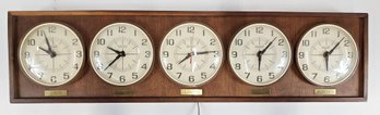 Vintage Wooden 5 Zone World Clock