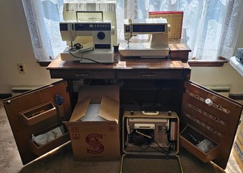 4 Singer Sewing Machines & Cabinet - 1 New In Box
