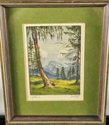 Signed Ludwig Burgel Etching - Mountain Landscape