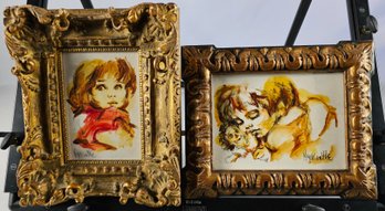 Signed Hyacinthe Kuller Baron Oil Paintings In Ornate Frames - Child With Doll / Portrait