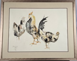 Signed Brock 2001 Watercolor - Roosters
