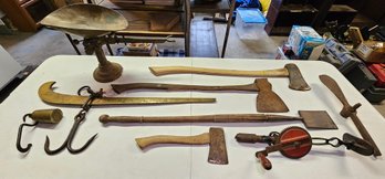Old Tools Scales Axes Carpenter Slick & Hand Drill