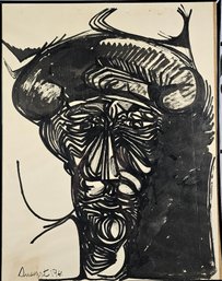 Illegible Signature India Ink On Paper - Male Figure