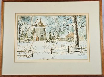 Signed Myczkowski Watercolor -  Winter Scene
