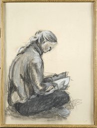 Unsigned Charcoal & Pastel - Female Reading