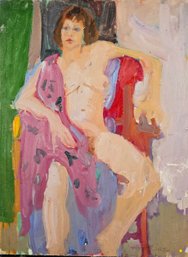 Signed Victor Di Gesu Oil On Canvas Laid Board - Nude Female