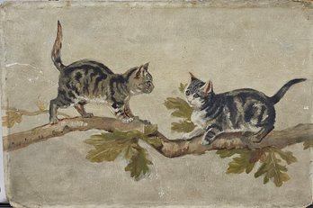 Unsigned Painting On Artist Board - Two Cats