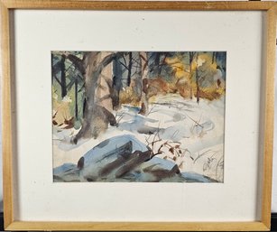 Signed Richard Lillis Watercolor - Snowy Woods