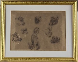 Antique Etching Illegible Signature - Animal Studies