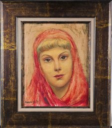 Signed Agnes Tait Oil On Masonite - Red Scarf