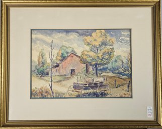 Signed E.L.W 1938 Watercolor - Farmhouse