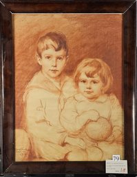 Signed Cecil Clark Davis 1916 Conte On Paper - Two Children