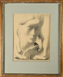 Signed McClellan Edition 60 Print - Female Figure With Bird