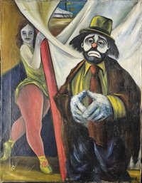 Signed Stronach Oil On Canvas - Circus Scene