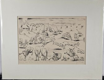 Unframed Signed George Biddle Lithograph - Bringing The Cows On The Banks Of The Hudson