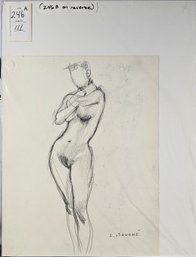 2 Unframed Charcoals Signed L. Bouche - Female Nudes