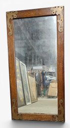Large Vintage Solid Wood Mirror With Brass Corner Design