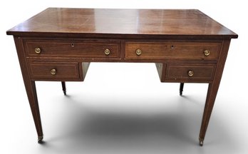 Antique 19th Century Mahogany Writing Desk On Casters