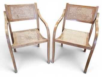 Pair Of Mid Century Bentwood And Rattan Chairs