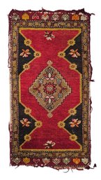 Vintage Hand Knotted Turkish Style Scatter Rug In Deep Red / Black / Gold