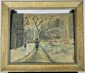 Unsigned Oil On Board - Quiet Walk In The Rain