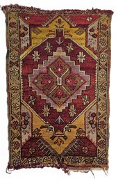 Vintage Hand Knotted Turkish Style Red / Yellow Scatter Rug