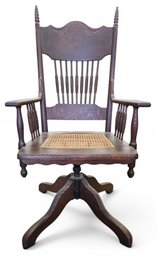 Antique Victorian Oak Pressback Swivel Chair