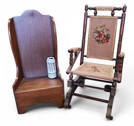 2 Antique Child Size / Doll Rocking Chair And Seat