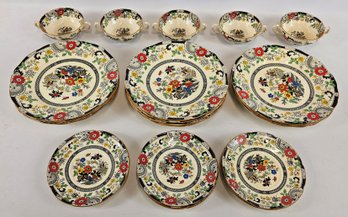 Antique Plates And Soup Bowls Coalport Hand Painted Canton Kingsware