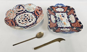 2 Antique Japanese Plates With Brass Spoon/knife